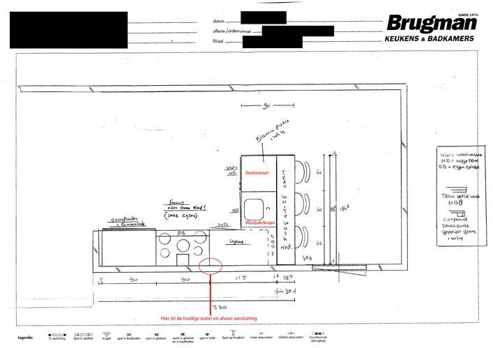 Leidingen verplaatsen voor installatie keuken, schema's aanwezig