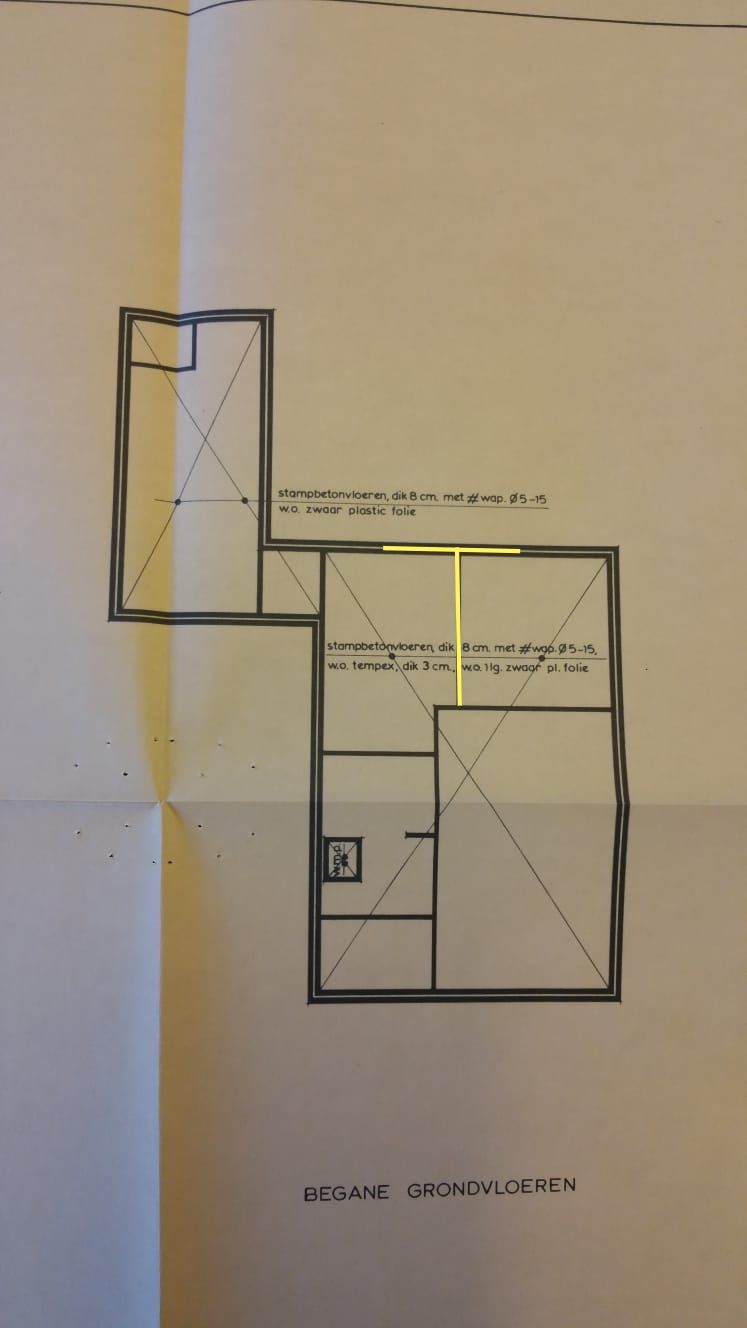 Calculation plan 17 m2; Draagmuur(buiten muur) en tussenmuur Werkspot